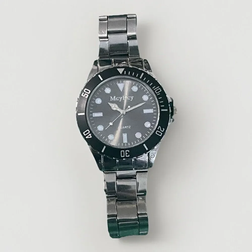 Wristwatch Men Trendy Fashion Quartz Watch Stainless Steel Metal Band Luminous